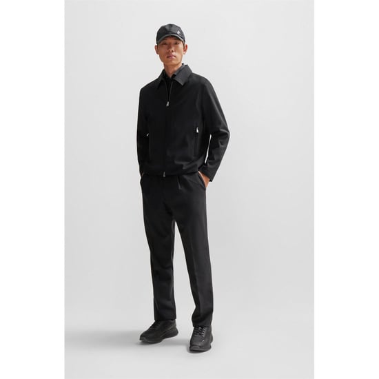 Men's Boss P-Hanry Checked Zip-Up Shirt Jacket in Black