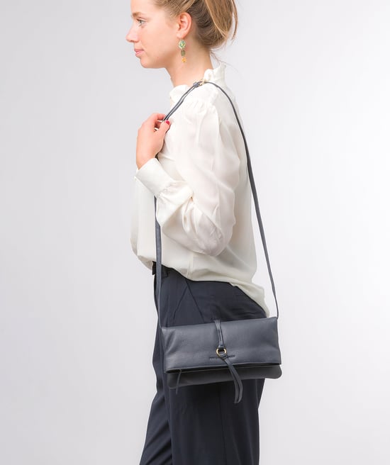 'Selene' Navy Nappa Leather Cross Body Clutch Bag