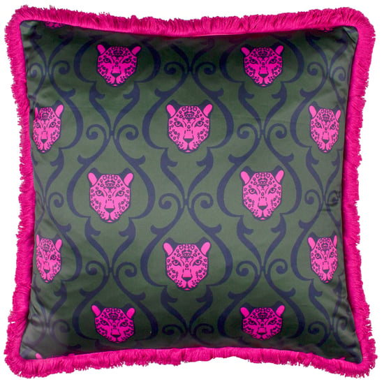 Paoletti Lupita Fringed Animal Satin Polyester Filled Cushion