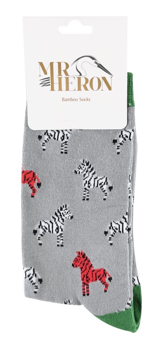 Mr Heron - Bamboesokken met dierendesign voor heren - Zebra's (Grijs) - Image 2