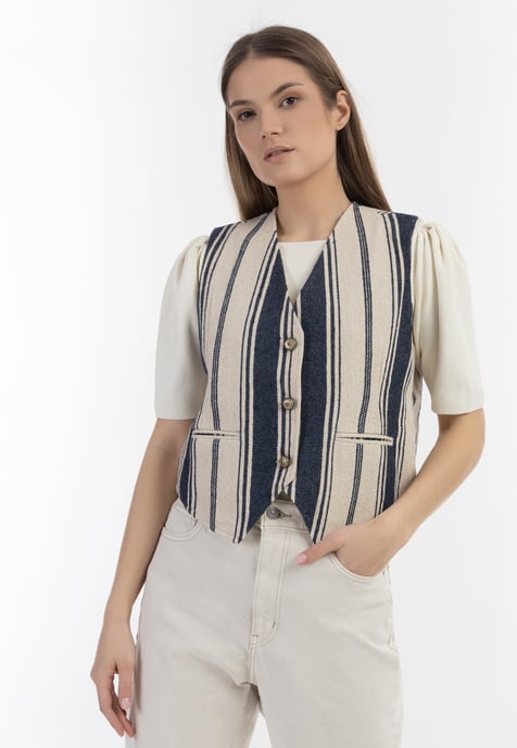 Dreimaster Waistcoat Dames Donker marineblauwe gebroken witte strepen - Image 3