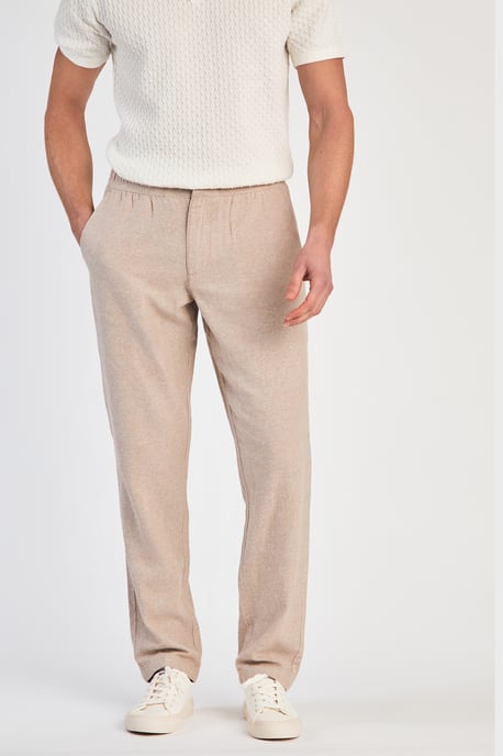 Beige Linen Blend Classic Fit Trousers