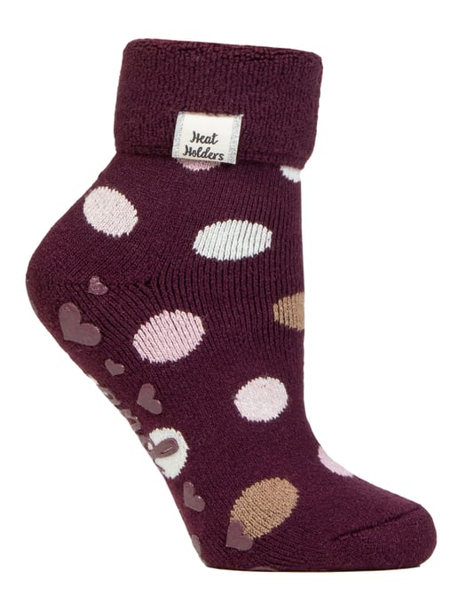 Dames Gezellige Sokken met Omgeslagen Boord | Heat Holders | Warme Fluffy Huissokken voor de Winter - Cabernet Dots - Image 1