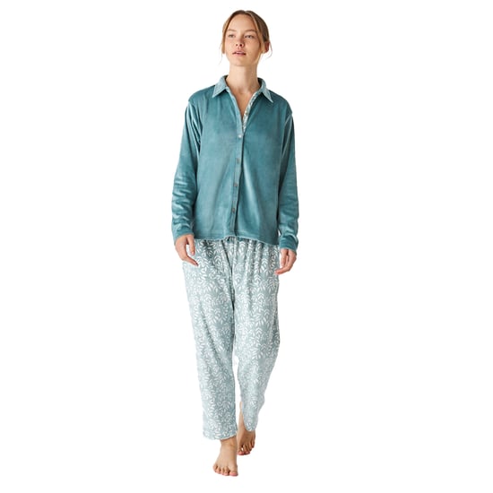 JJBEP1001 Women's Velvet Long Sleeve Button Pajamas