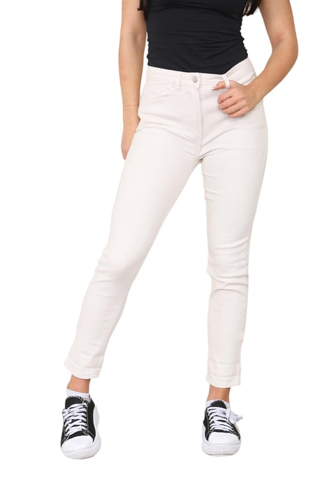 M&Co Dames jeans met hoge taille en taps toelopende rechte pijpen in beige - Image 1