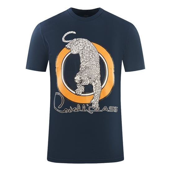 Cavalli Class Circulaire Luipaard Logo Navy Blauw T-shirt - Image 1
