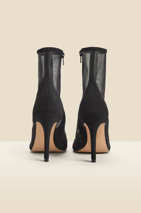 Black Suede Stiletto With Mesh Panel Ankle Boot