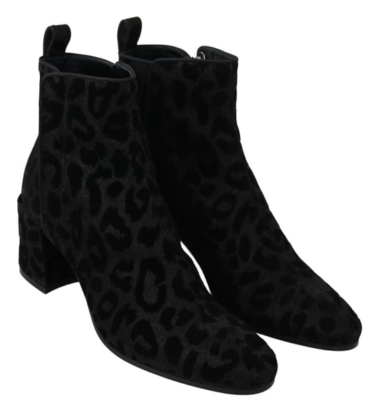 Dolce & Gabbana Dames Zwart Luipaard Korte Laarzen Rits Schoenen - Image 5