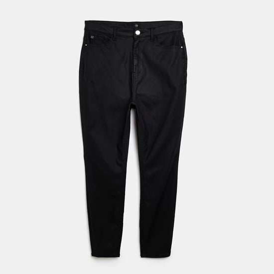 River Island Womens Skinny Jeans Plus Black Coated High Waisted