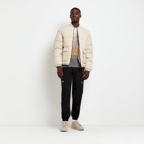 River Island Mens Bomber Jacket Beige Quilted Top
