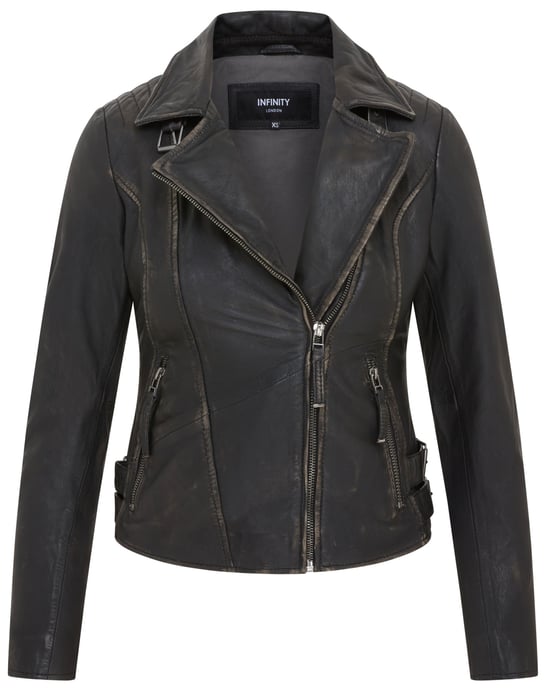 Womens Black Leather Brando Biker Jacket - Finnsnes