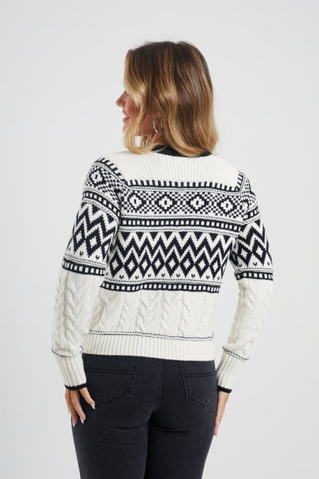 Cream Button Through Fairisle Cable Knit Cardigan