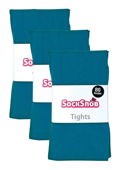 3 paar dames gekleurde ondoorzichtige 80 denier panty's - Groenblauw - Image 2