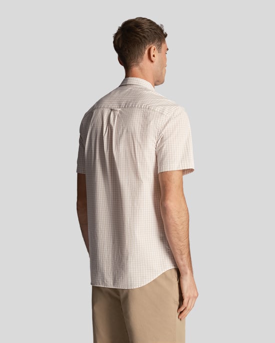 Heren Lyle & Scott Korte Mouw Slim Fit Gingham Overhemd in Blauw - Image 3
