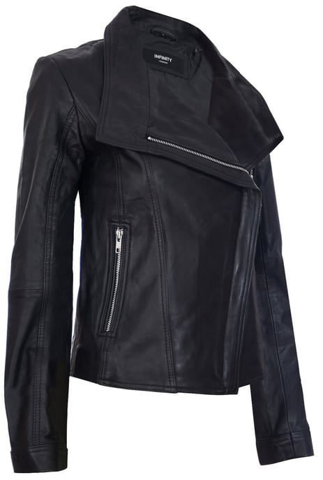 Womens Classic Leather Shawl Wrap Biker Jacket - Morpeth