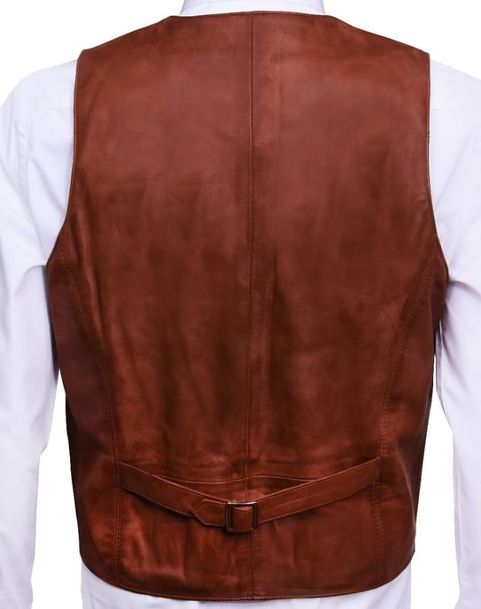 Light brown leather vest, formal traditional gilet vest