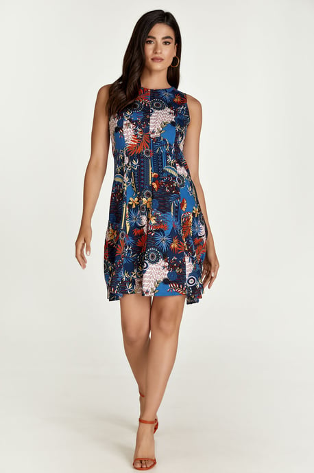 Navy Flora Print Cloche Dress - Image 1