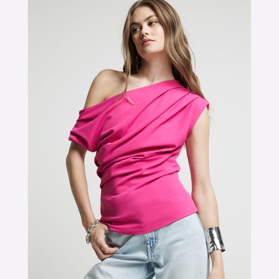 River Island Womens Drape Top Bright Pink Off Shoulder
