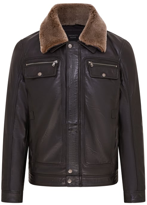 Mens Black Trucker Shirt Leather Jacket- Tornio