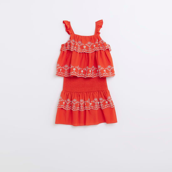 River Island Girls Outfit Set Red Embroidered 2 Piece