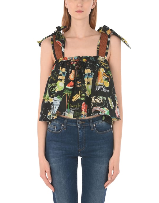 Agua De Coco Por Liana Thomaz Black Print Cotton Camisole
