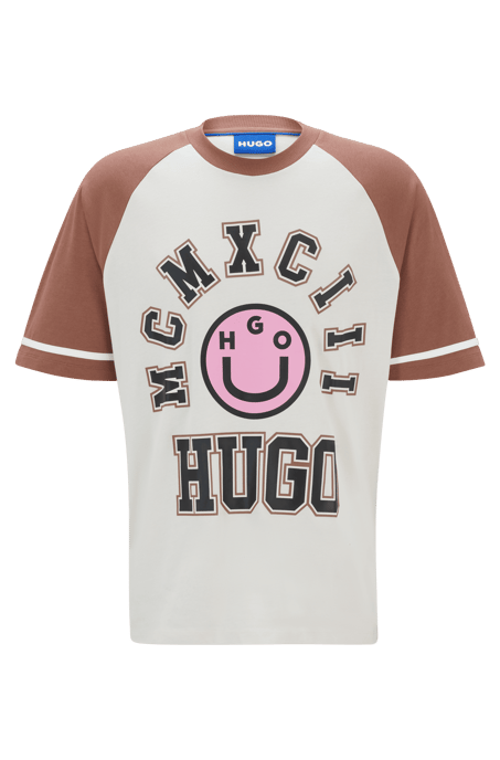 Men's Hugo Happy Print Loose-Fit T-Shirt in White