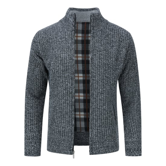 Men's Chunky Knit Zip Cardigan with Stand-Up Collar Winter Pollover Knitted Dark Grey