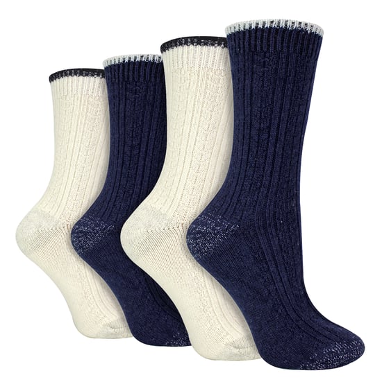Wildfeet - 4-Paar Dames Kabel Brei Sokken | Lurex Glittersokken voor Vrouwen - Blauw / crème - Image 1