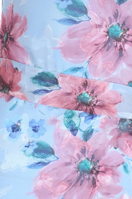 Blue Chiffon Floral Ruffle Maxi Dress