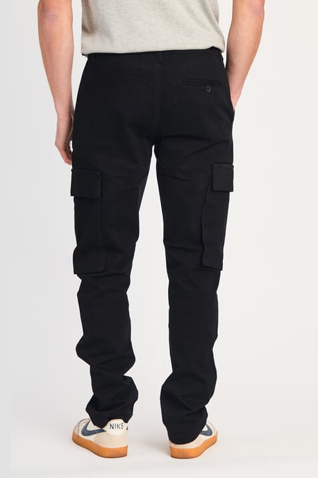 Black Cotton Relaxed Fit Turn-Up Cargo Trousers