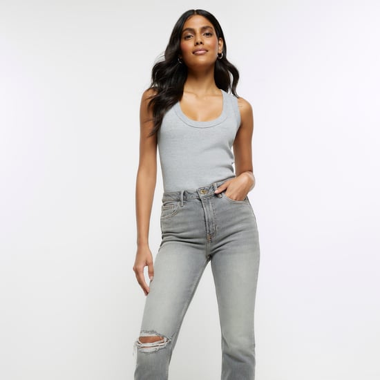 River Island Womens Straight Jeans Grey Ripped High Waisted Slim