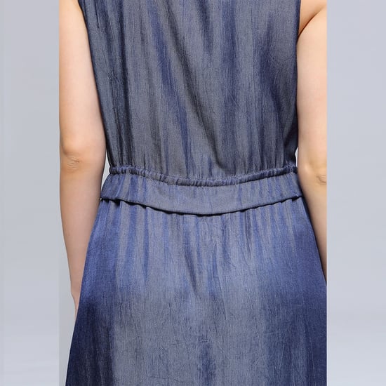 V-neckline Adjustable Waist Midi Dress