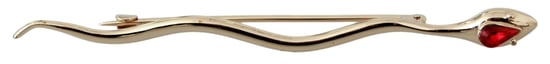 Dolce & Gabbana Gold Messing Slang Rode Kristal Gekleed Reversspeld Broche - Image 1