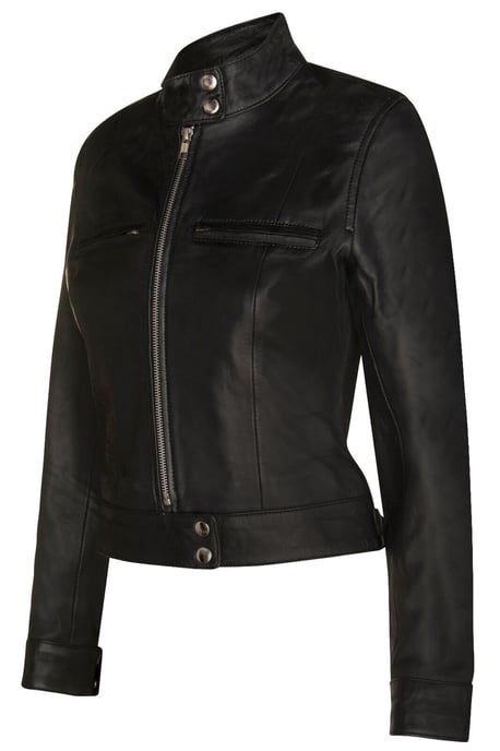 Womens Plain Leather Moto Biker Jacket-Braga