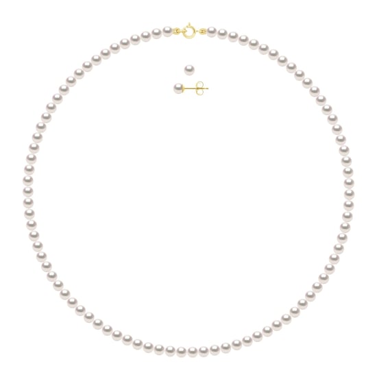 Set - Necklace Row of Real Cultured Pearls Akoya Japanese Certified Round 5-6 mm
