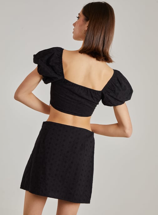 Lace Up Corset Puff Sleeve Crop Top