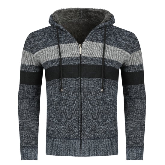 Heren Winter Transitie Cardigan met Capuchon Gevoerde Grof Gebreide Capuchon Warme Jas Blauw - Image 1