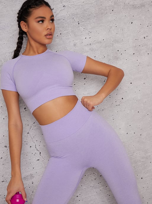 Short Sleeved Cropped Sports Top in Purple