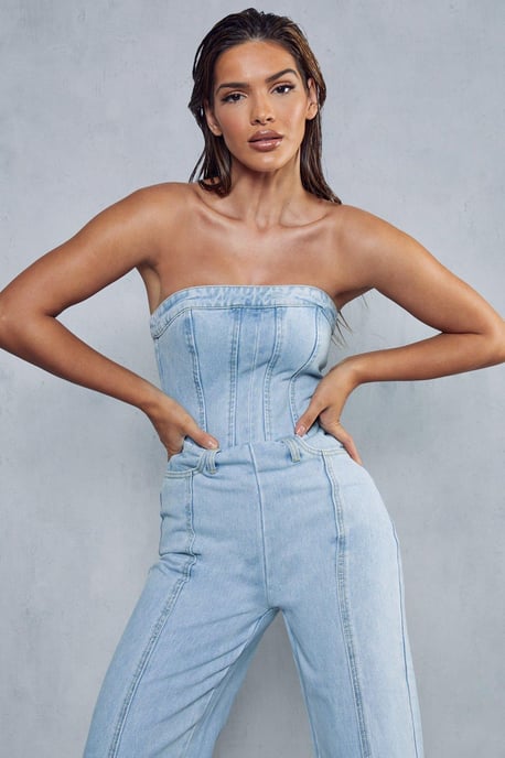 Seam Detail Bandeau Denim Jumpsuit - Image 5