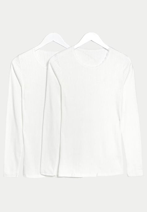 M&S Womens Set van 2 Thermische Pointelle Tops met lange mouwen in Wit - Image 1