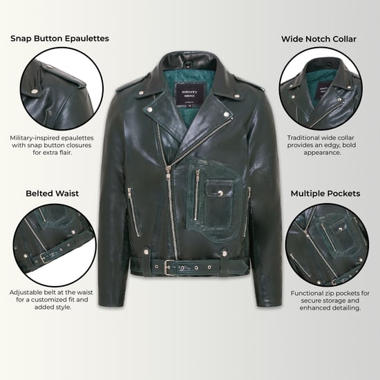 Mens Cow-Hide Leather Green Biker Brando Jacket - Pargas