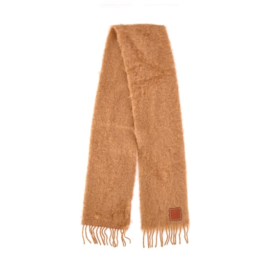 Loewe Logo-appliqué Gehaakte Sjaal in Bruine Mohair - Image 6
