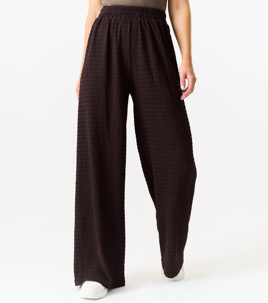 Textured Elastic Waist Pull On Trousers