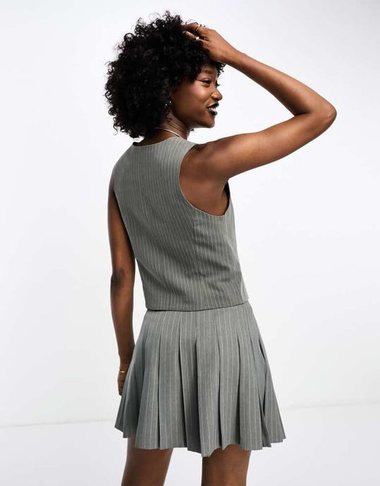 ASOS DESIGN slim striped waistcoat in grey
