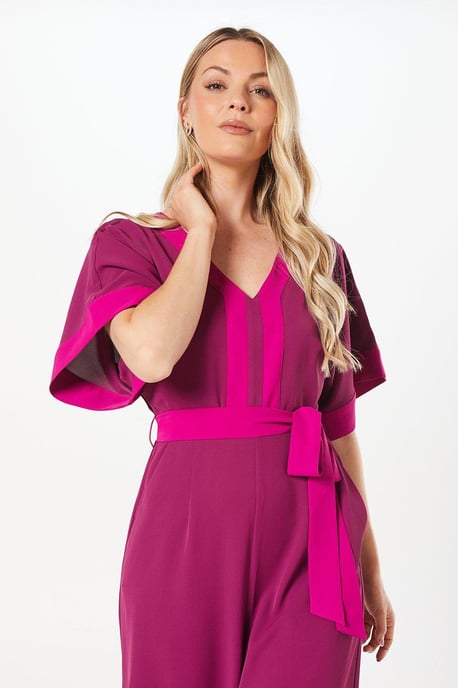 Contrast Kimono Sleeve Belted Jumpsuit
