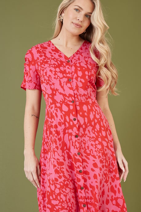 Pink Animal Print Shirt Dress
