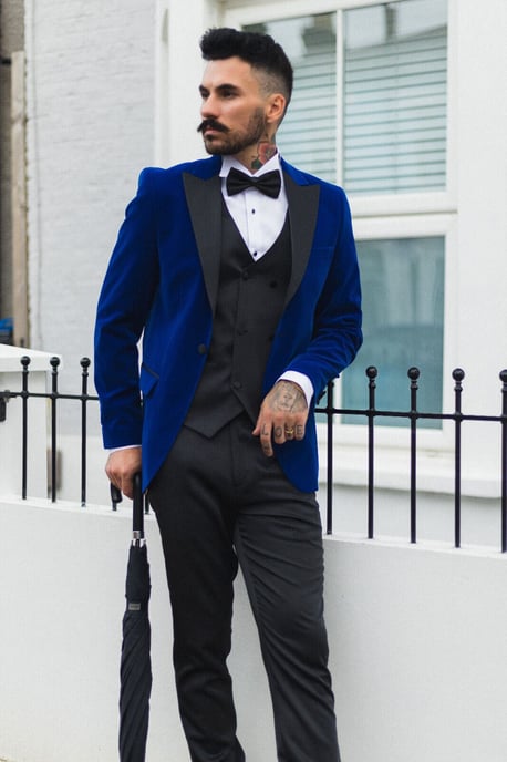 Mens Blue Velvet Dinner Tuxedo Suit Jacket Blazer