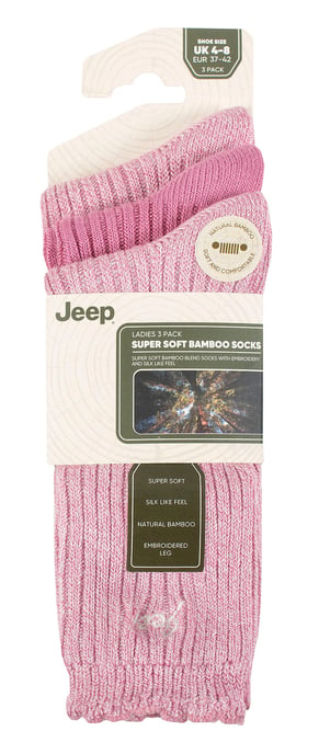 Dames Bamboe Botte Sokken | Jeep | Schattige Geribbelde Golfrand Enkel Sokken voor Vrouwen, Anti-Blaar Breisel Met Kussens - Cerise / Crème - Image 2
