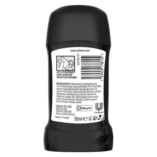 Sure Men AntiPerspirant Deodorant Stick Sensitive 72H Nonstop Protection, 3x50ml - Image 6