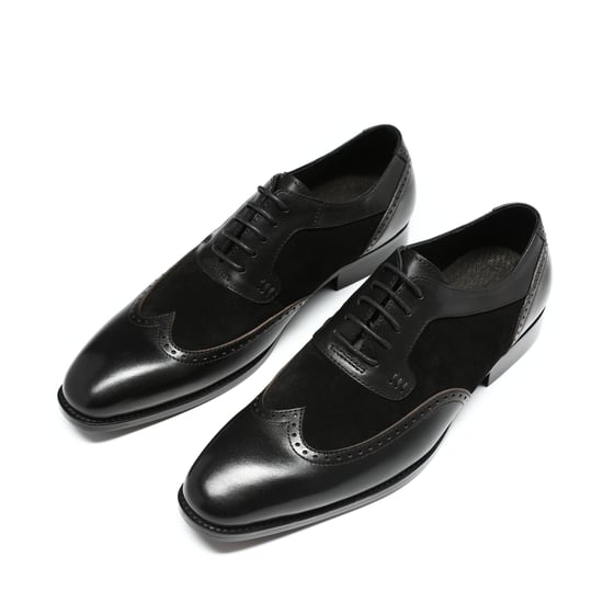Herenschoen met klassieke sierstiksels Zakelijke schoenen Glad leer Lage schoenen Zwart - Image 3
